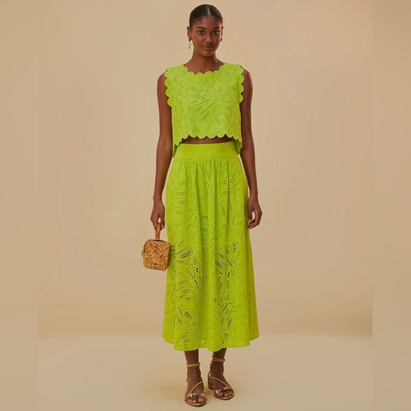 FARM Rio Dresses & Skirts - Green Monstera Eyelet Maxi Skirt